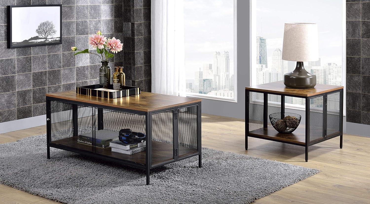 Antique Oak and Black Rectangular Coffee Table with Storage