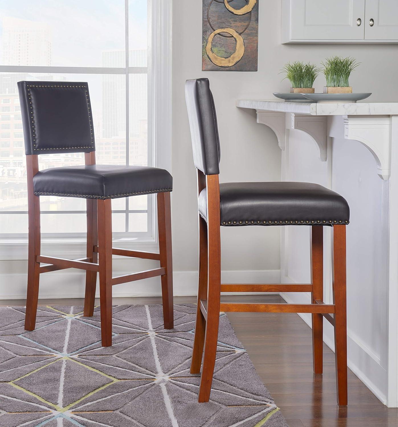 29" Brook Padded Back and Seat Faux Leather Barstool Hardwood/Black - Linon