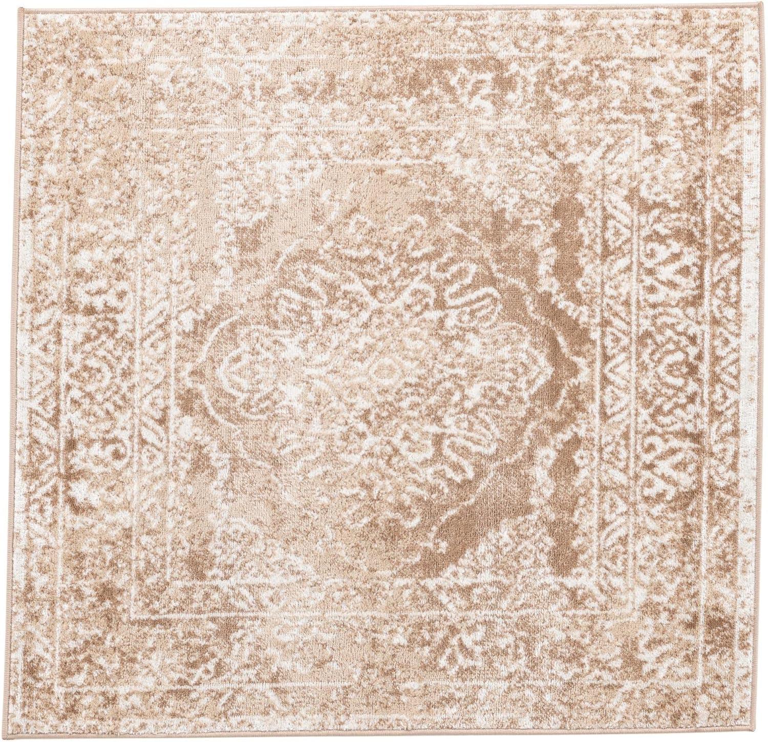 Oxford Beige Floral Synthetic Square Area Rug