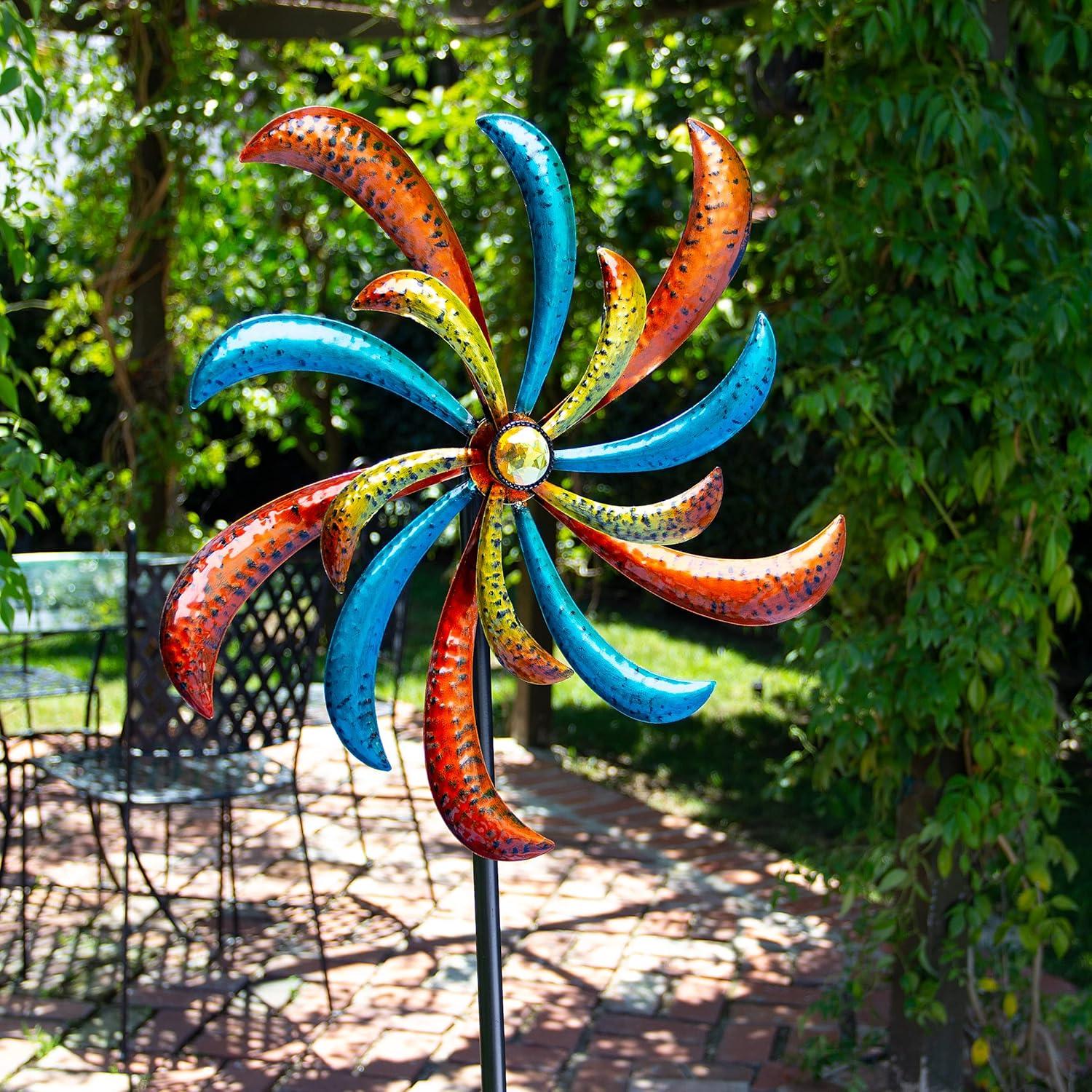 63" Multicolor Metal Windmill Garden Stake Spinner