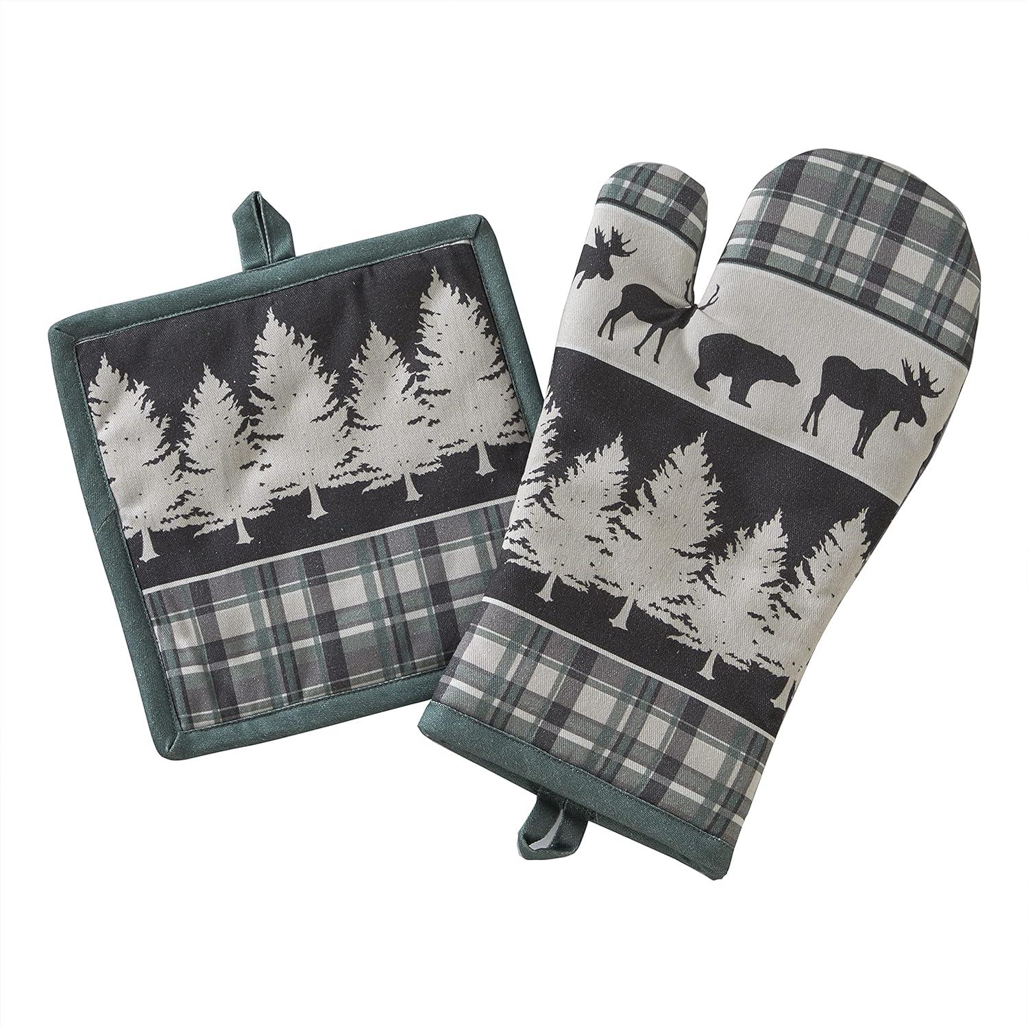 Grand Teton Green Cotton Oven Mitt and Pot Holder Set