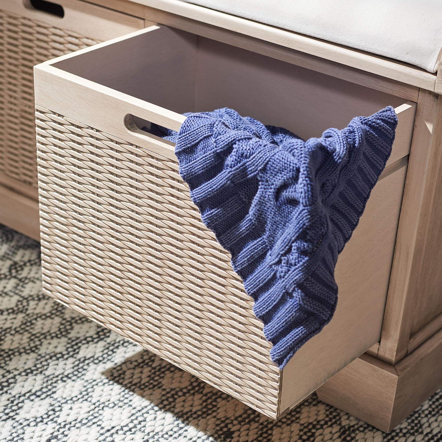 Landers Sand Cushioned Storage Bench with Dual Basket Drawers