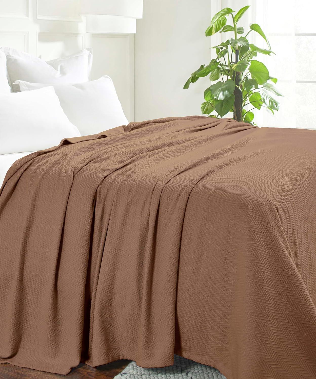 Superior Dobbyweave Knit Cotton Blanket, All Season Bed Blanket, Full/Queen 88" x 100", Taupe