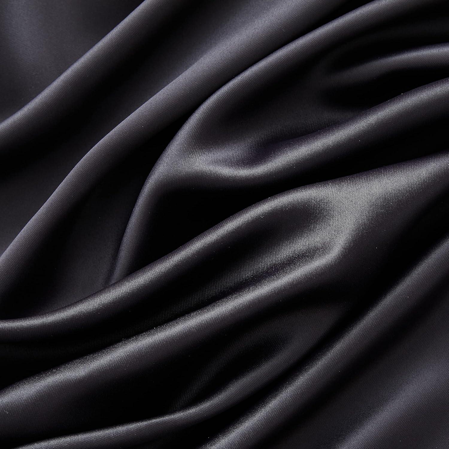 HLC.ME Oxford Curtains for Living Room, Room Darkening Energy Saving, Insulated Darkening Window Grommet Panels, Set of 2 - Black, 52 W x 84 L