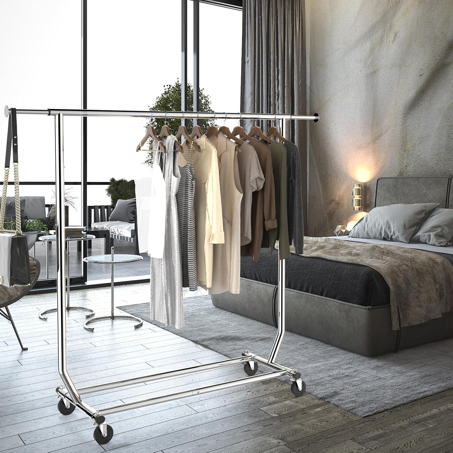 Chrome Rectangular Portable Clothing Garment Rack