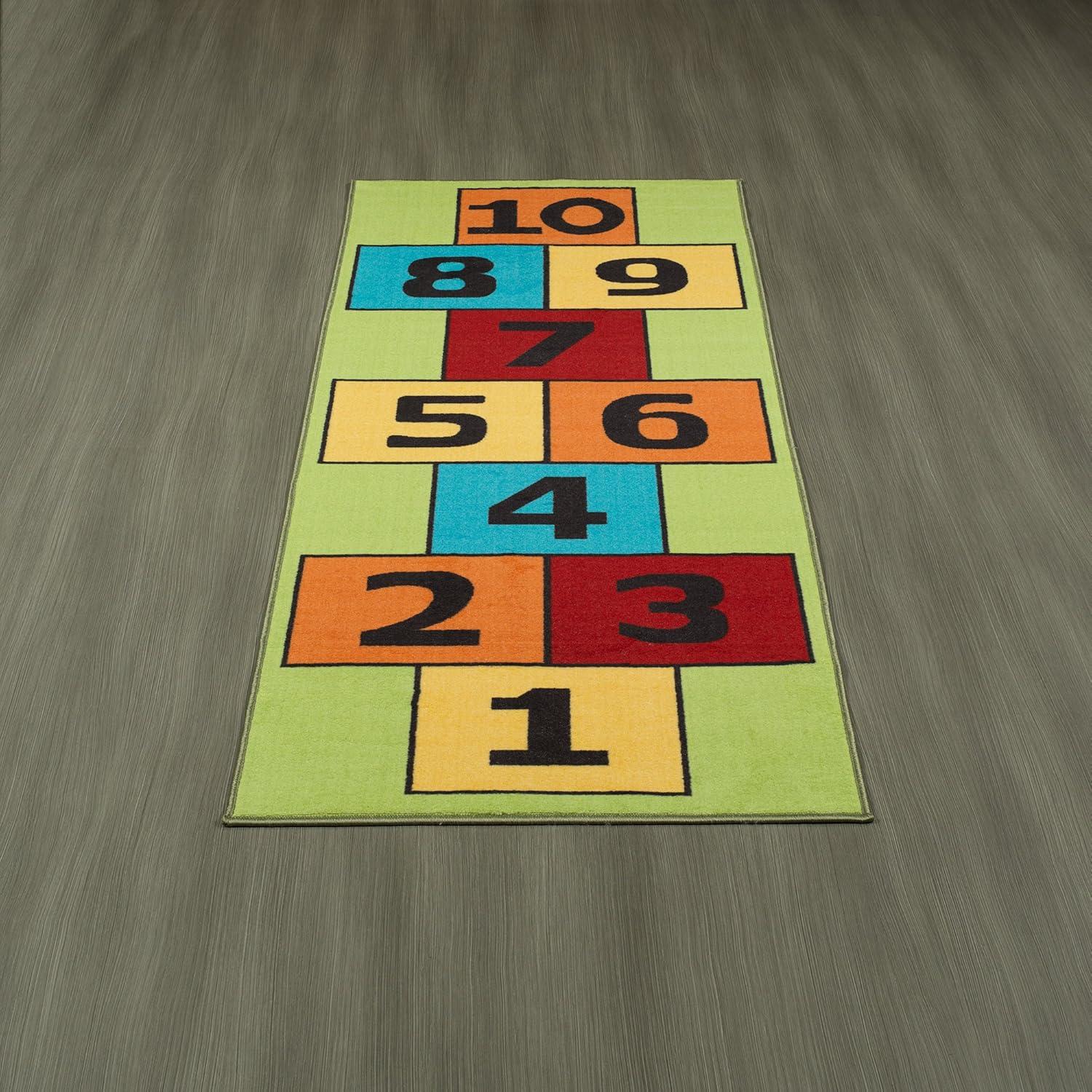 Green Educational Hopscotch Non-Slip Kids Runner Rug