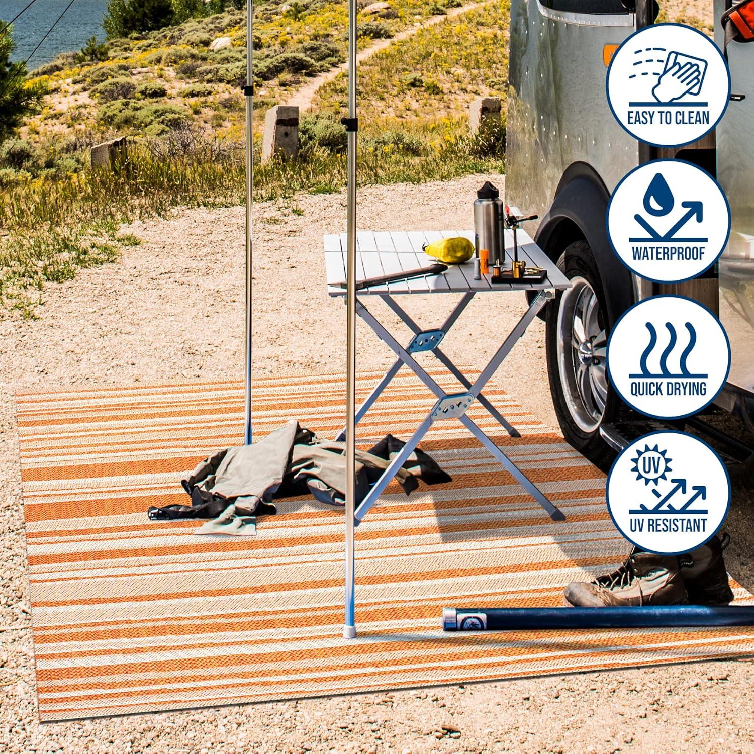 5' x 8' Castara Wavy Stripe Modern Indoor/Outdoor Area Rug, Orange/Cream - JONATHAN Y