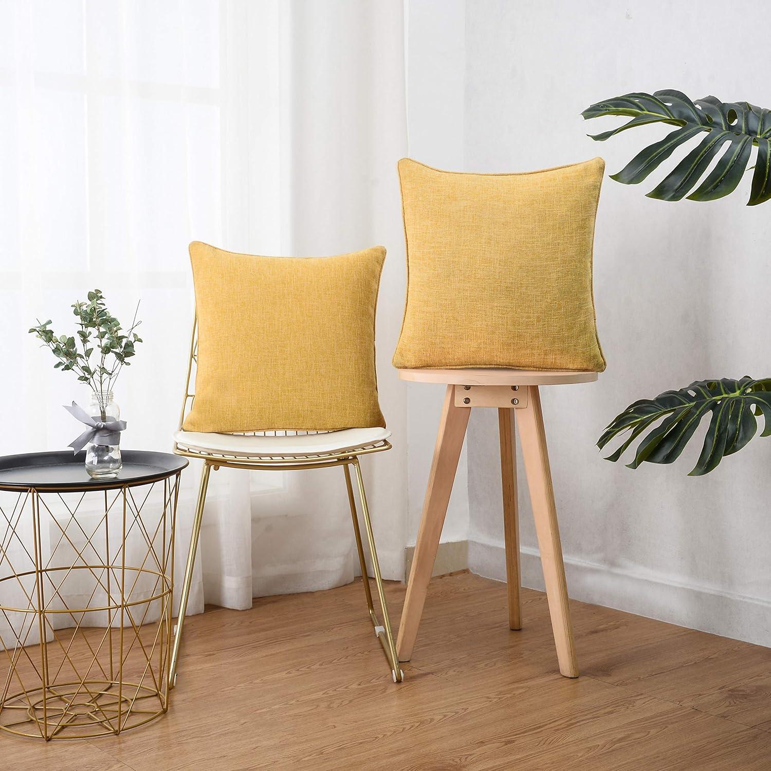 MAXAYA Set Of 2 Mustard Yellow Pillow Covers 18X18 Inch Rustic ...
