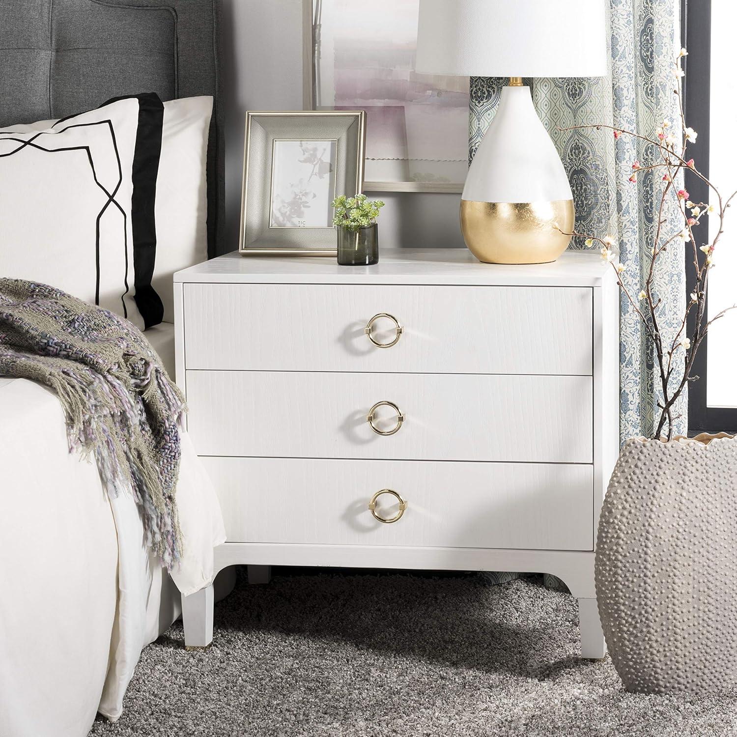 Lorna 3 Drawer Nightstand - FOX6232 - White - Safavieh Couture