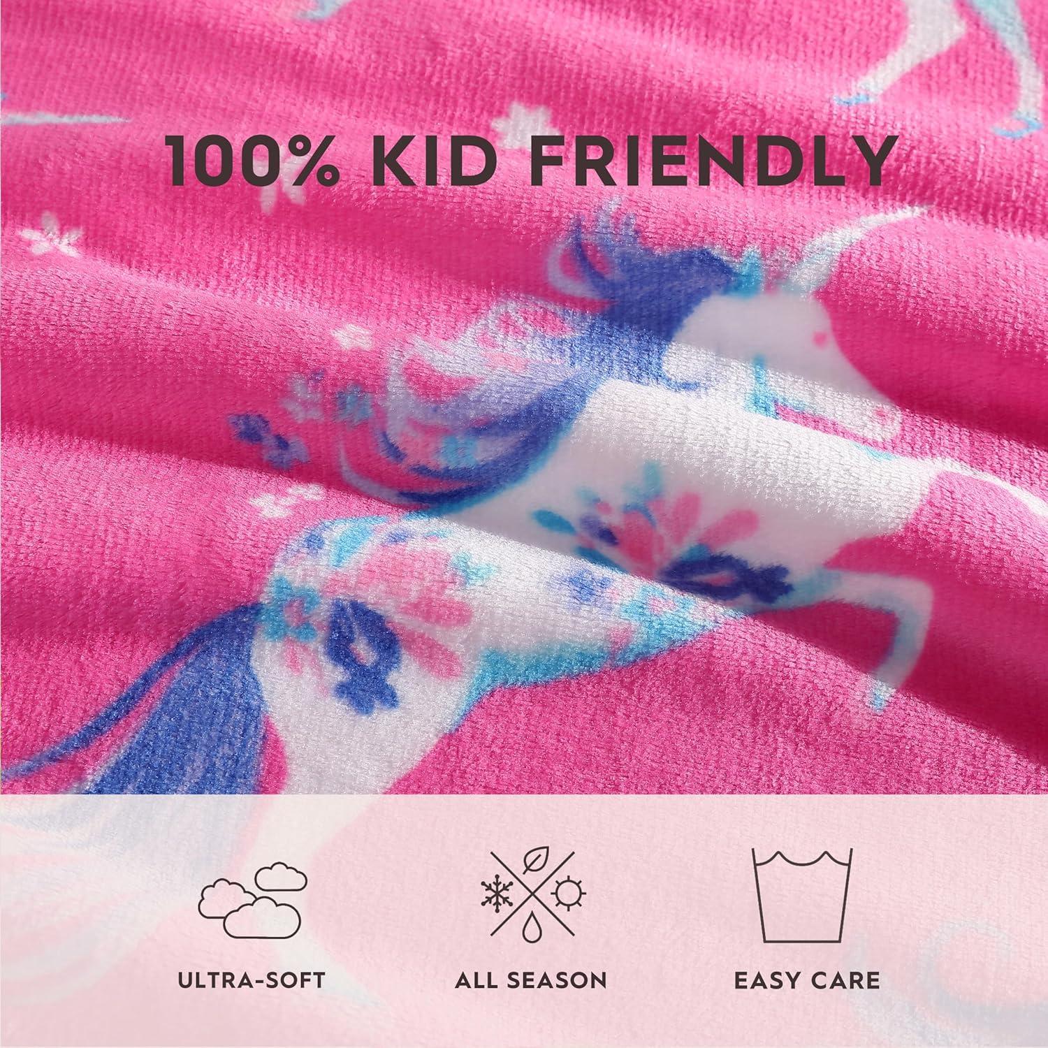 50"x60" LA Kids' Unicorn Utopia Ultra Soft Plush Throw Blanket Pink - Laura Ashley: Cozy Fleece, Hemstitched, OEKO-TEX Certified