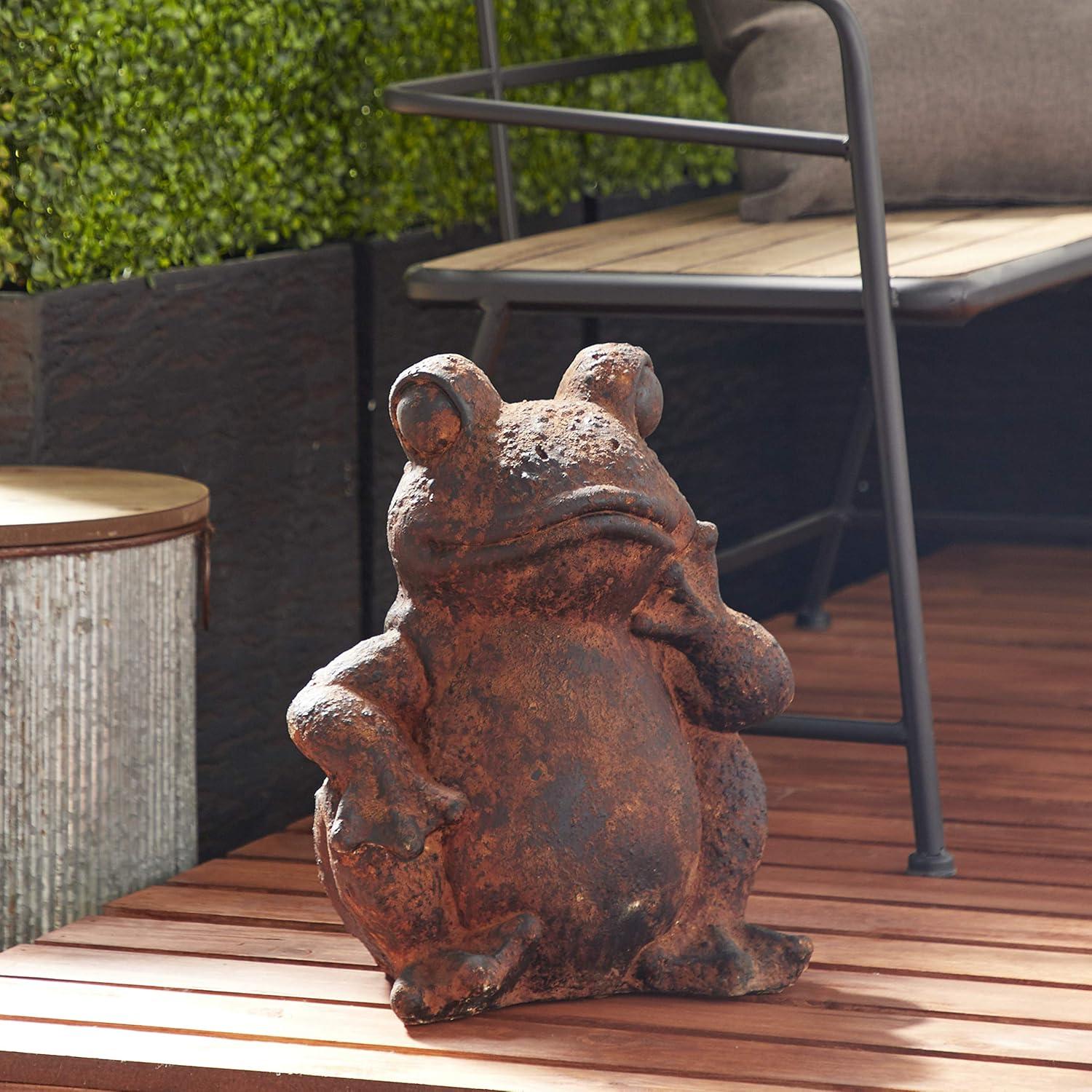 DecMode Outdoor 13" x 16" Rust Magnesium Oxide Rustic Frogs Garden Sculpture, 1 - Pieces