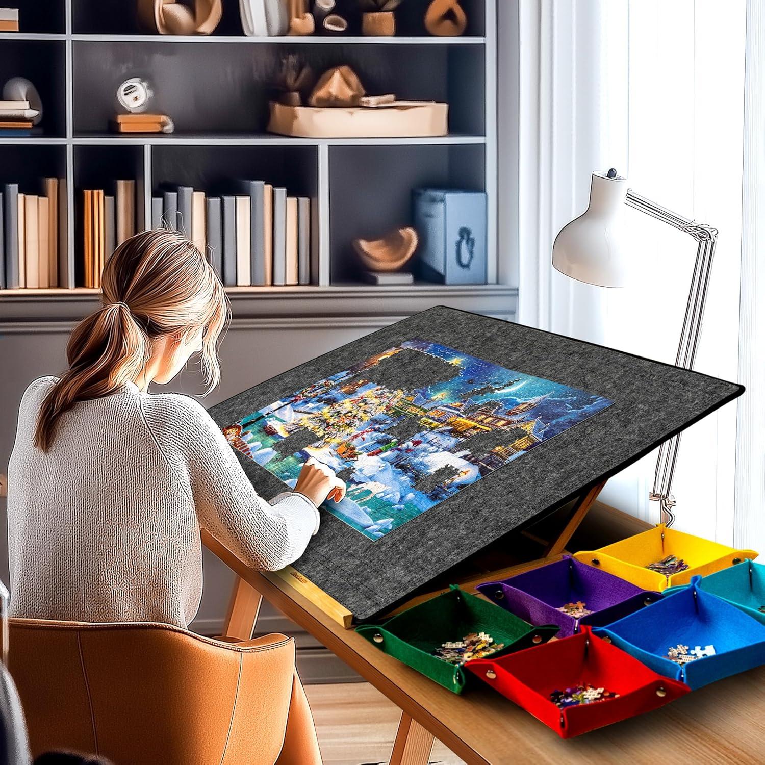 Becko US Jigsaw Puzzle Board Portable Puzzle Mat for Puzzles Storage Saver, Non-Slip Surface, Sturdy and Movable, Up to 1000 Pieces (Blue/Black)