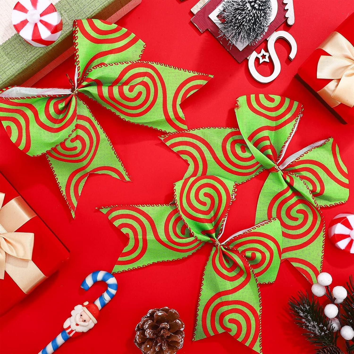 Sandistore Cute Cars 12pcs Christmas Tree Bows Ornaments 6 Inch Large Christmas Wreath Bows Red Green Xmas Tree Bows Christmas Glitter Dot Bows Ribbons Decoration For Garland Diamonds for Crafts