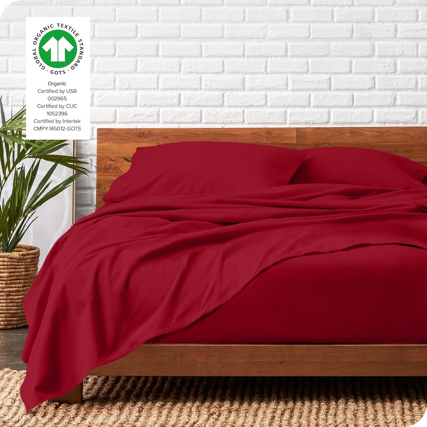 Red Organic Flannel Twin XL Sheet Set by Bare Home
