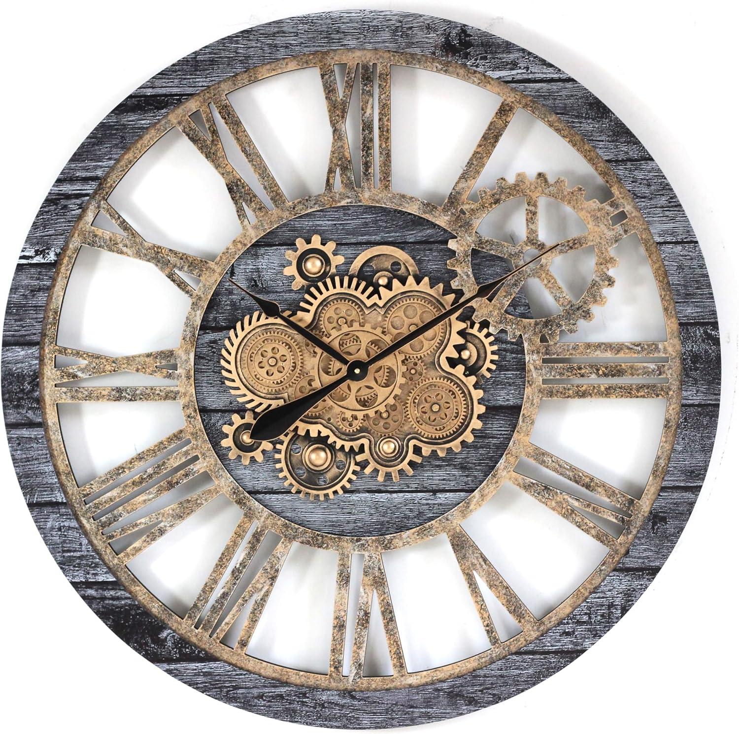 The Gears Clock Wall Clock 36" Round Oversized for Living Room decor with Real Moving Gears America Collection