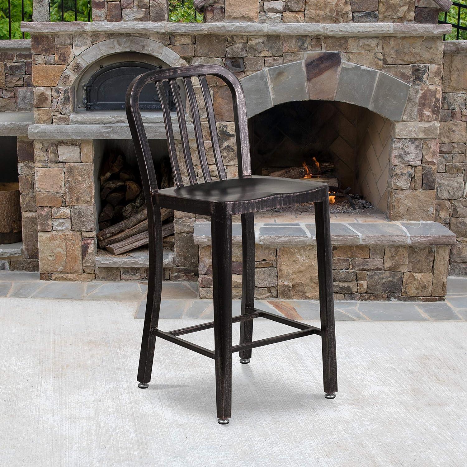 Sleek 24" Black-Antique Gold Metal Indoor-Outdoor Counter Stool