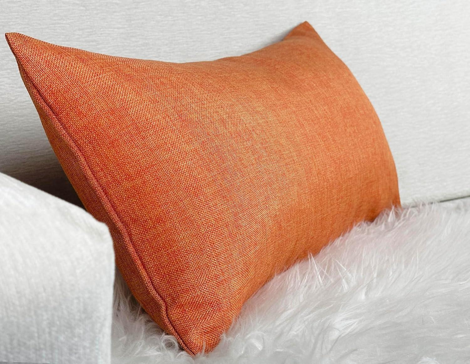 Aiking Home Woven Fine Faux Linen Throw Pillow Cover, size 14"x26", Orange