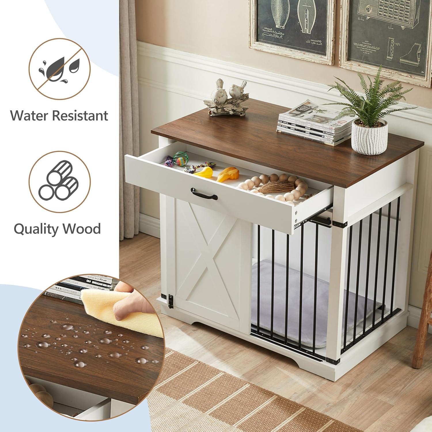 Tucker Murphy Pet™ 37.8''W Modern Dog Crate Furniture With Drawer And Sliding Door