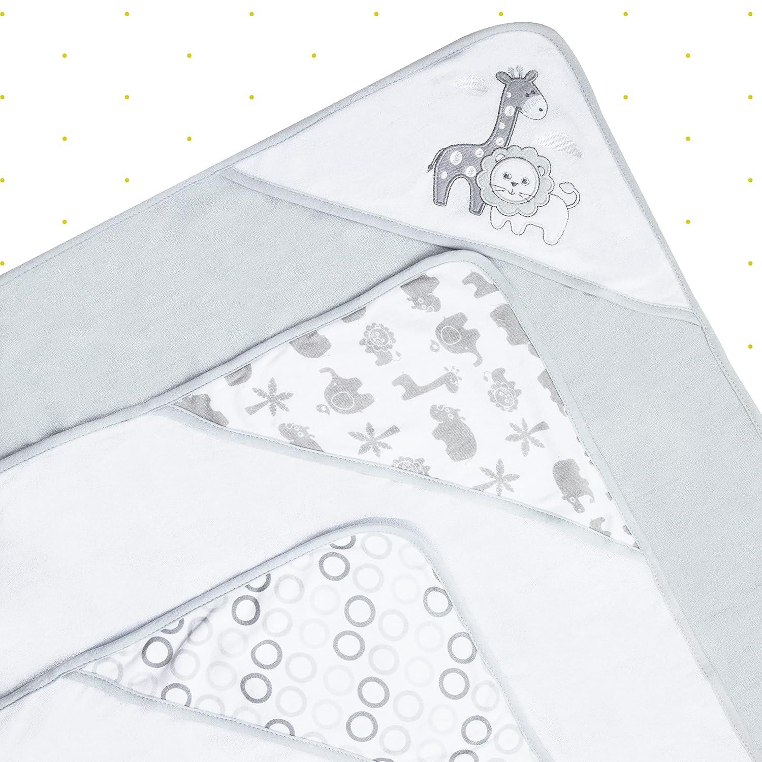 Spasilk Bath Hooded Towels & Washcloths Set for Babies, 23-Piece Gift Set, Gray Lion