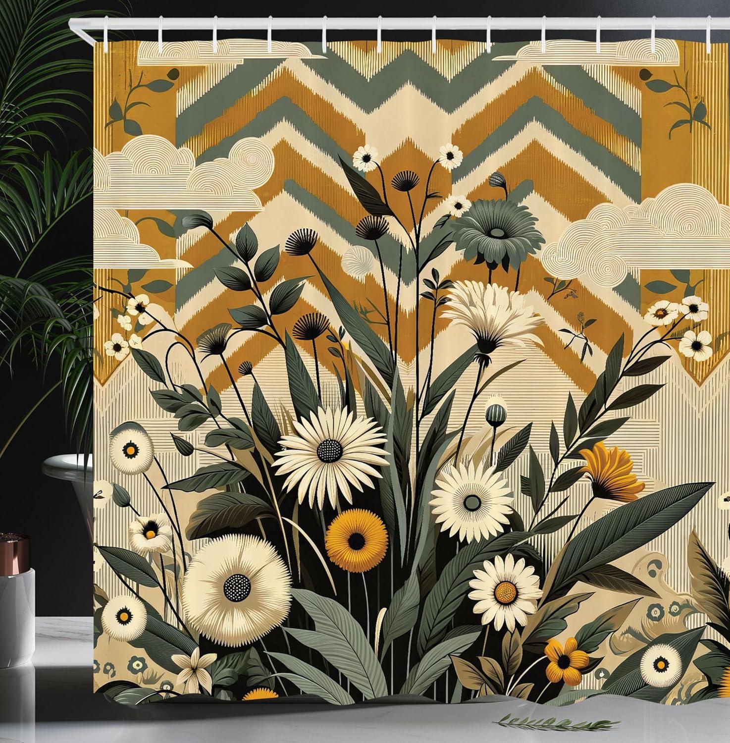 Ambesonne Floral Shower Curtain with Hooks Included