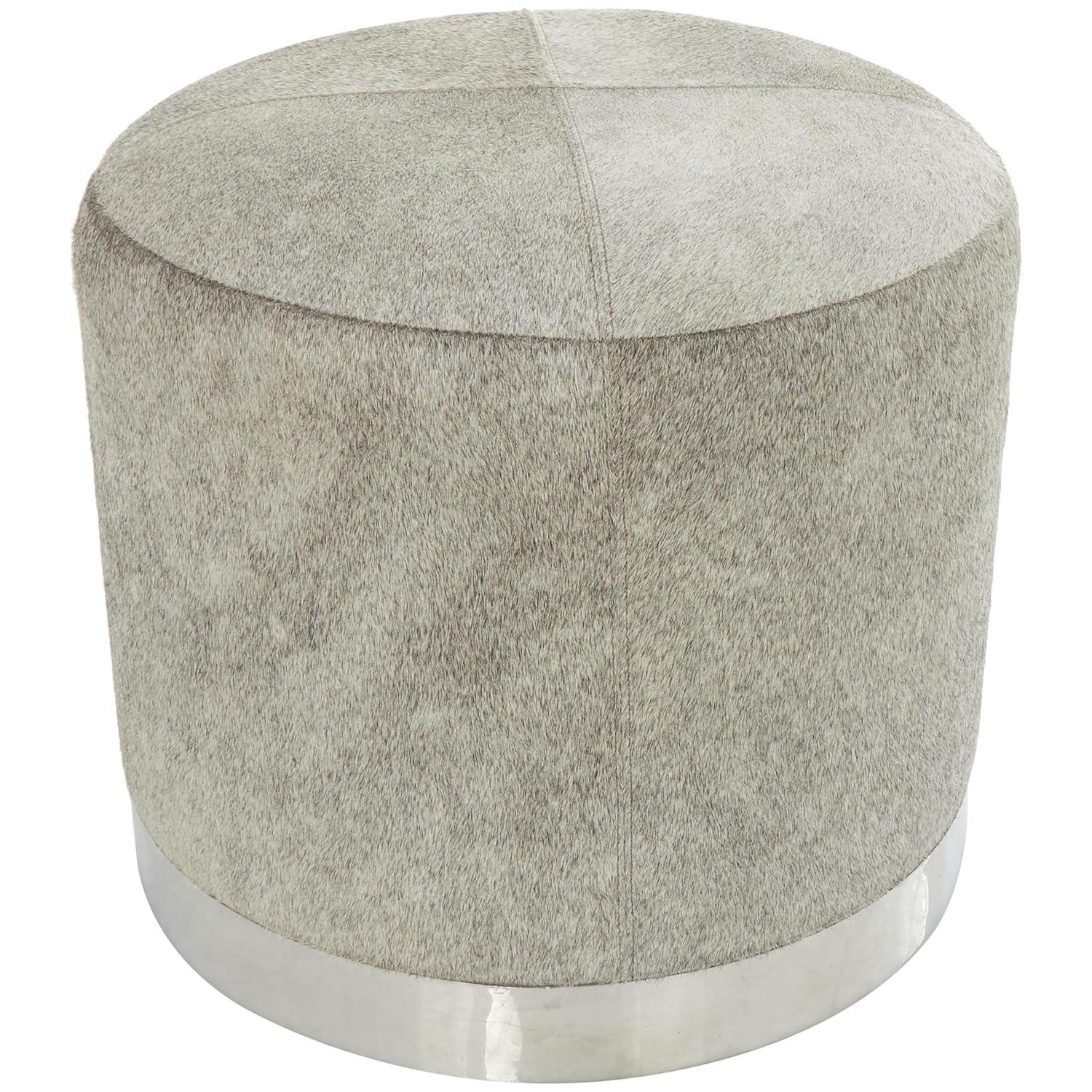 Wilson Smoke Gray and Brown Leather Hide Round Ottoman