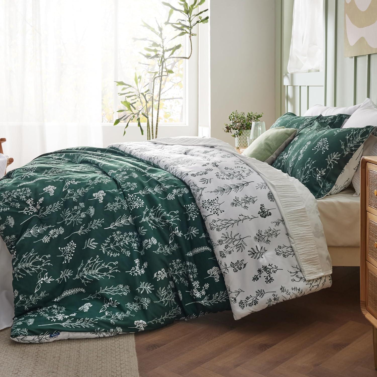 Sage Green Floral Reversible Microfiber King Duvet Set