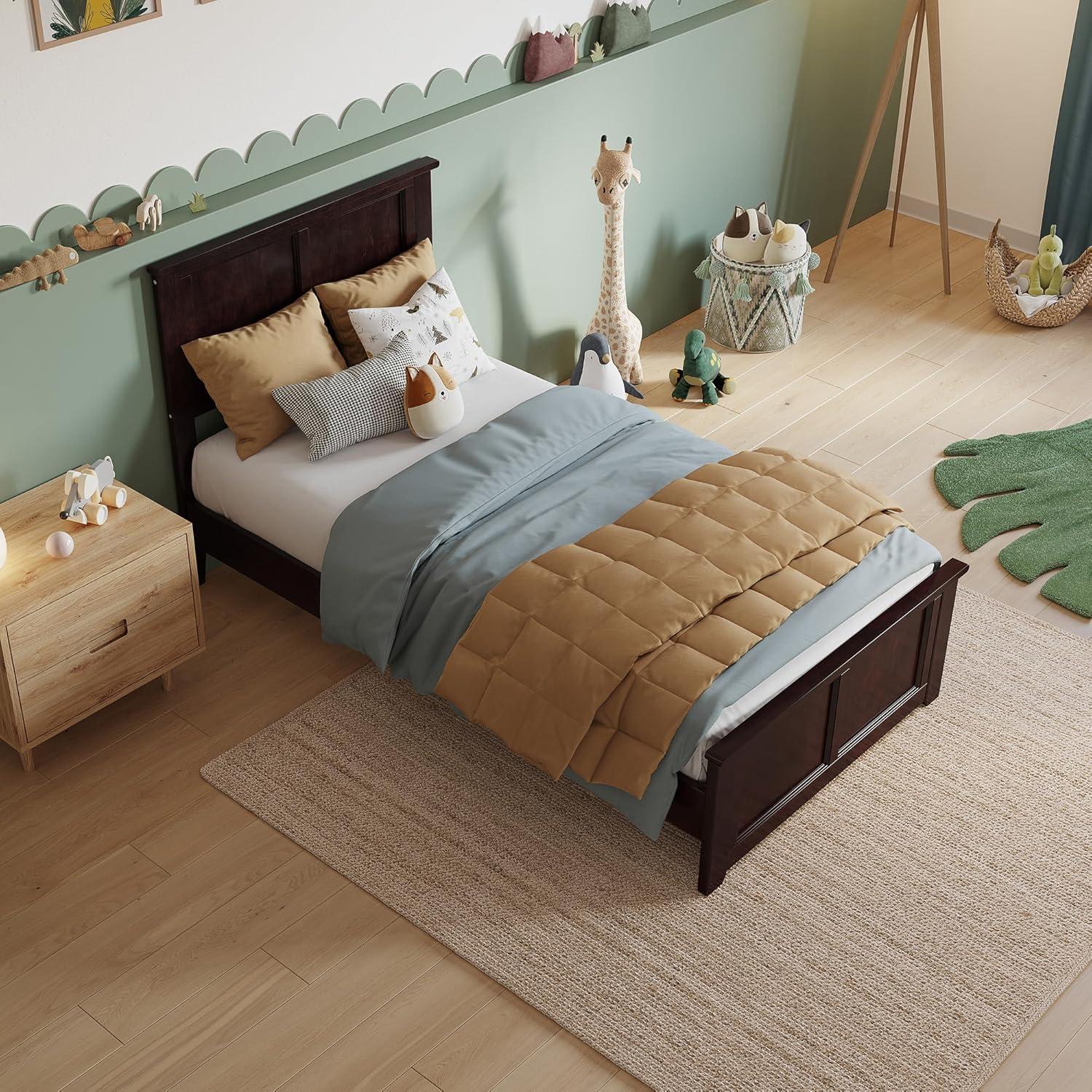 AFI Charlotte Cama con Plataforma de Perfil Bajo de Madera Maciza con Pie de Cama a Juego, Espresso