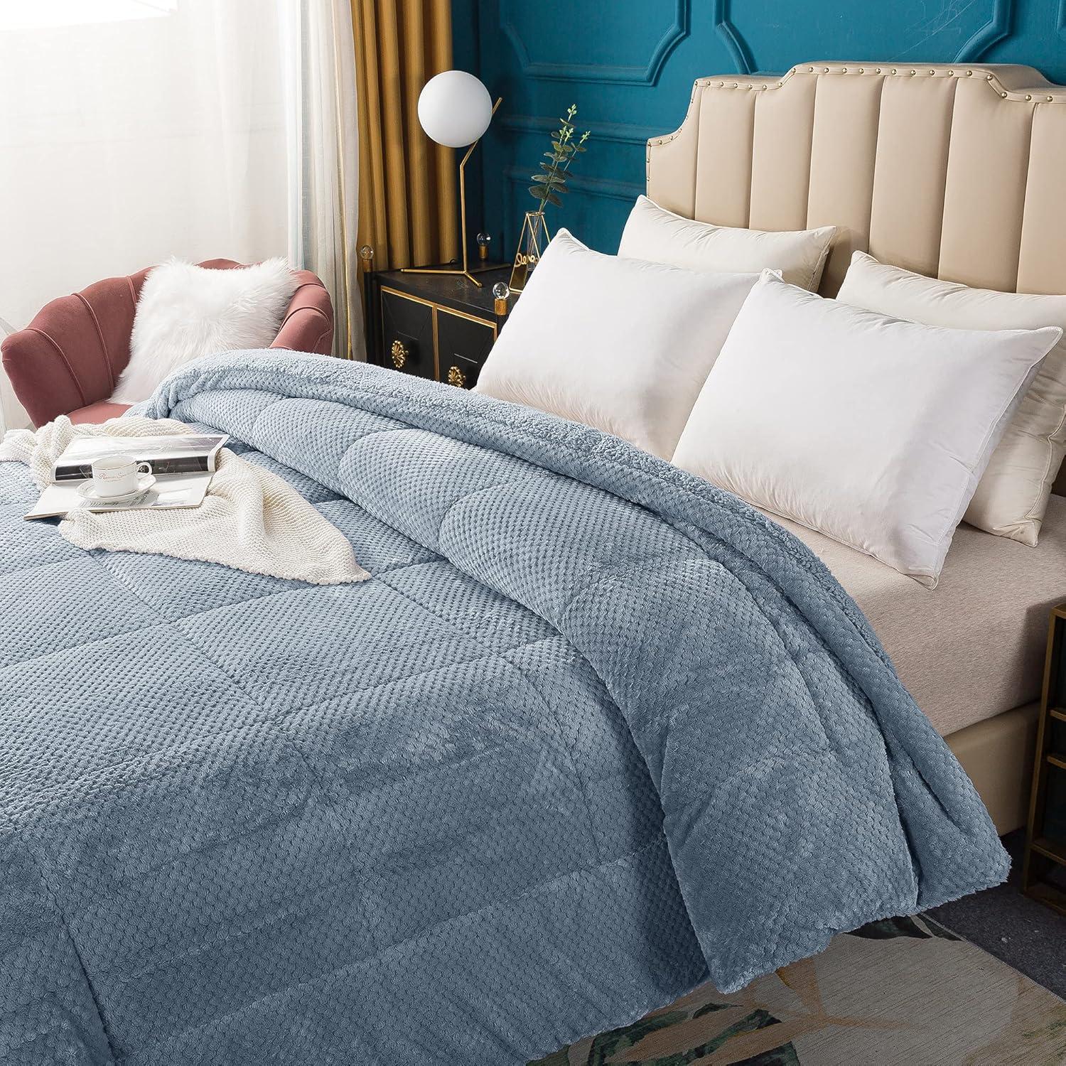 Kasentex Microfiber Reversible Comforter Super Ultra Soft Luxury Plush Sherpa, Machine Washable