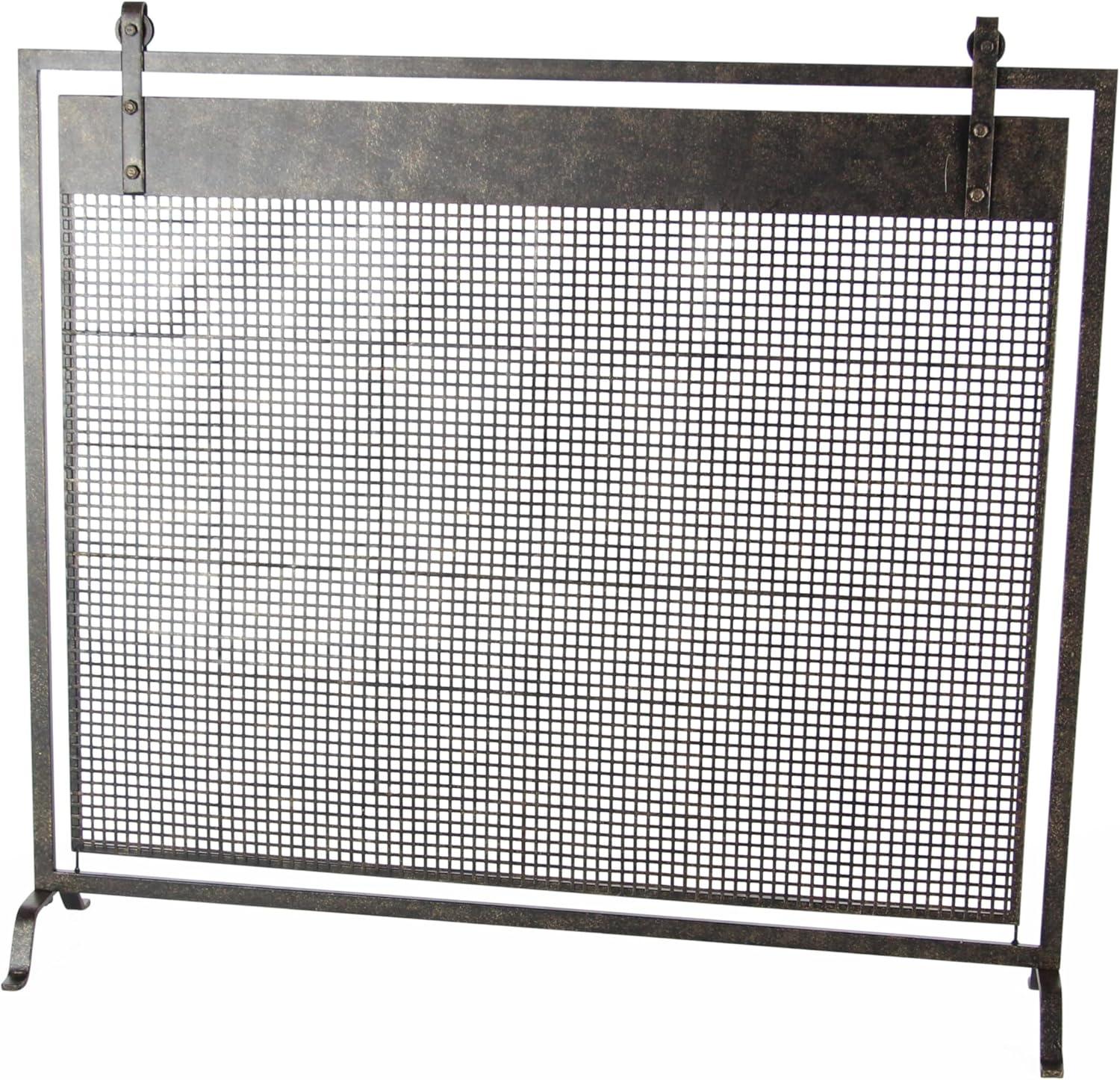 DecMode Contemporary Metal Mesh Fireplace Screen, 38"L x 9"W x 35"H, Black with Semi-Matte Finish