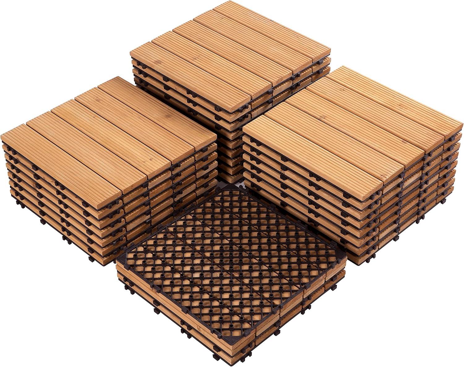 Topeakmart 12''x12''Interlocking Wood Flooring Tiles for Patio, Pack of 27, Natural