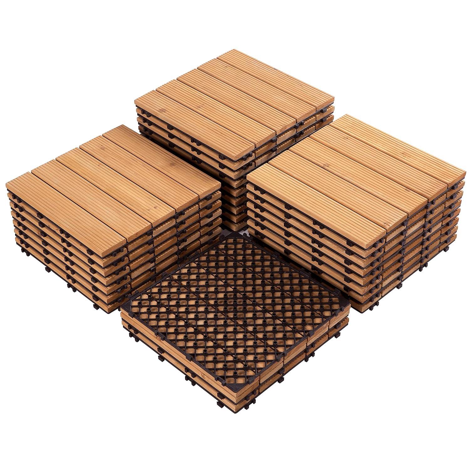 Topeakmart 12''x12''Interlocking Wood Flooring Tiles for Patio, Pack of 27, Natural