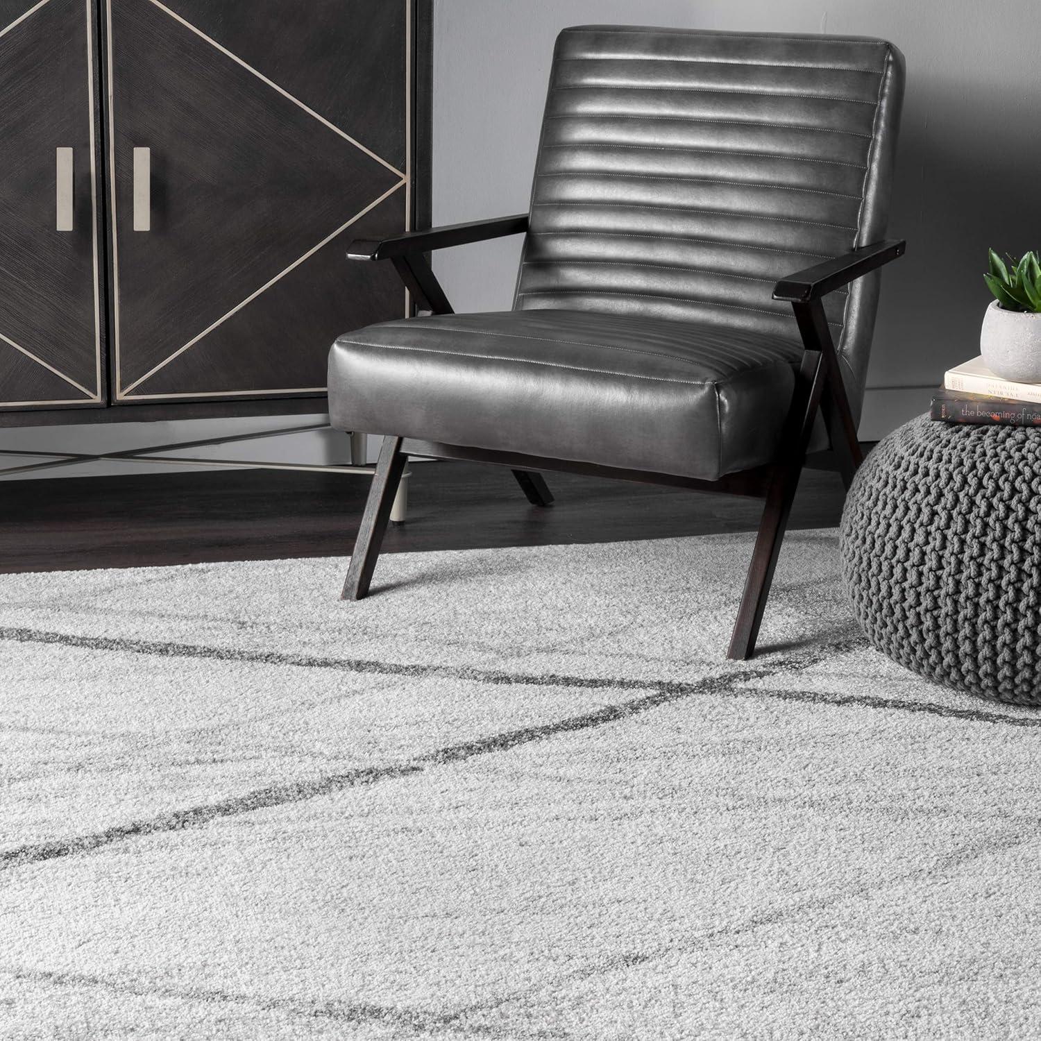 Nuloom 2x12 Thigpen Contemporary Indoor Area Rug, Grey, Abstract Lines, Non-Slip Backing, Stain Resistant, Bedroom Living Room, Kitchen