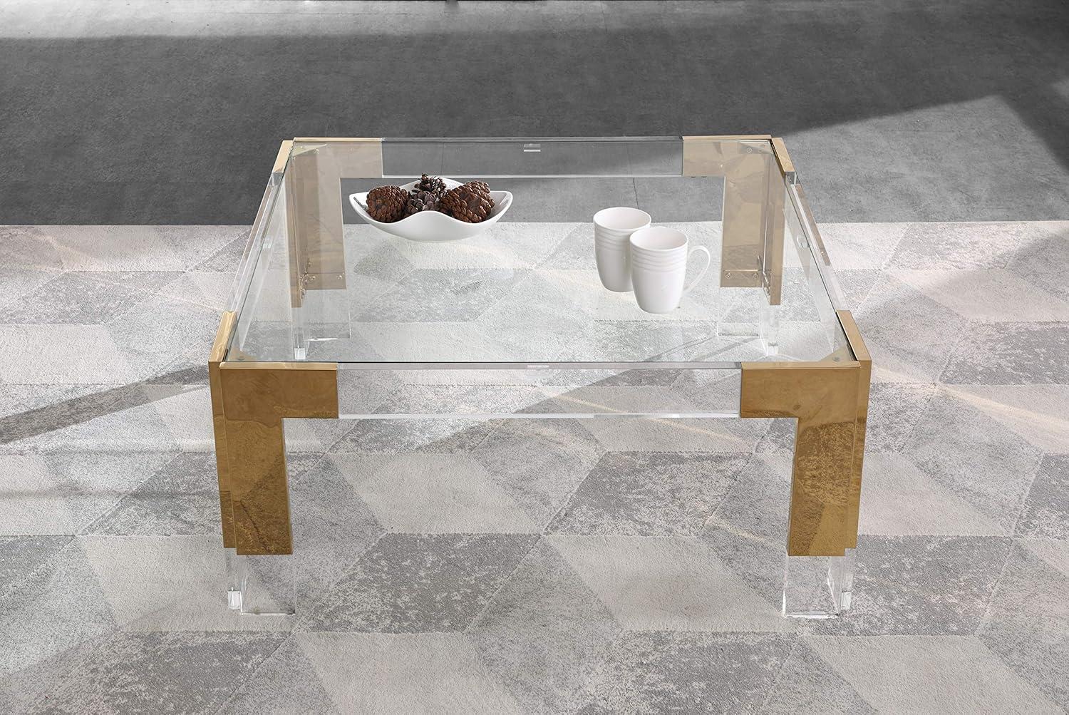 Casper Square Gold Metal and Glass Coffee Table with Storage