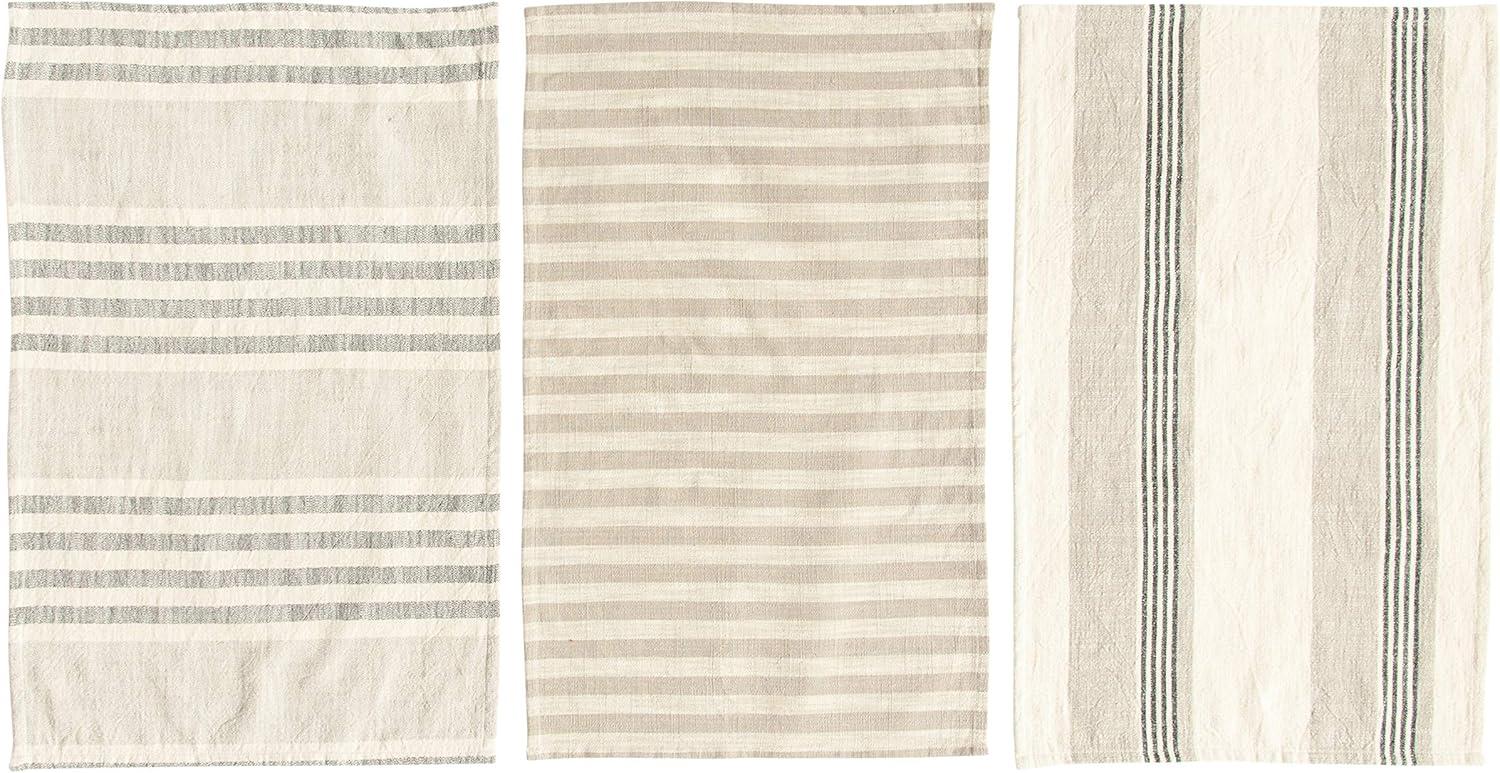 Creative Co-Op Tan & Grey Striped Cotton Tea Towels (Set of 3 Pieces)