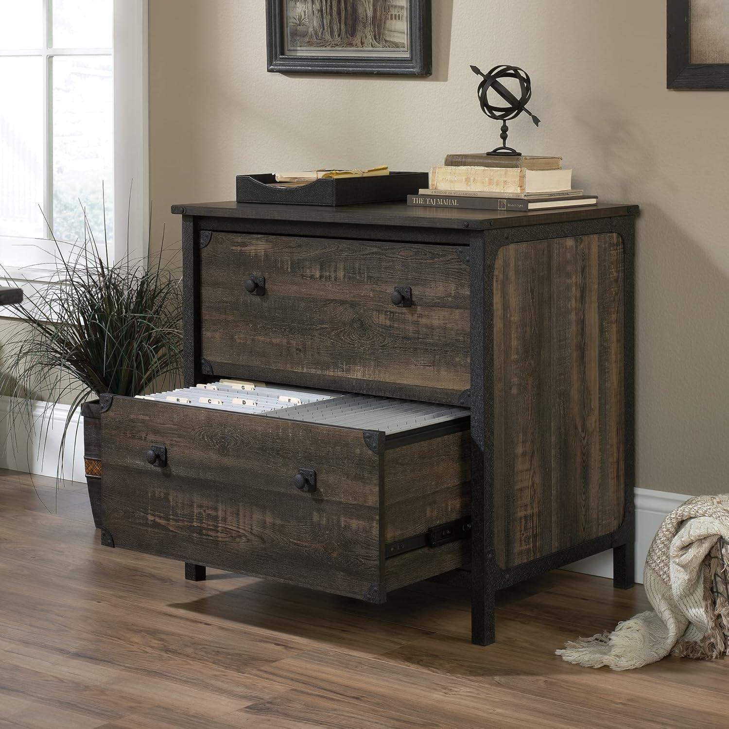 Carbon Oak 2-Drawer Industrial Lateral File Cabinet