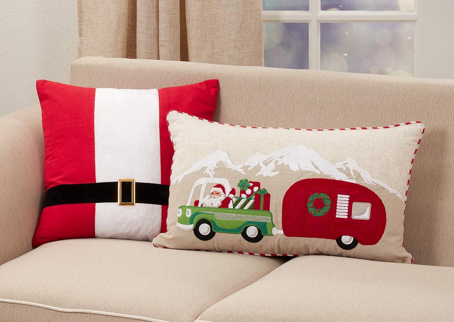 SARO 4173.M1424BC 14 x 24 in. Oblong Multicolor Santa Truck & Trailer Pillow Cover