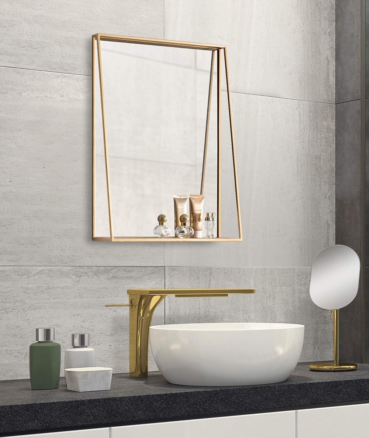 18" x 24" Lintz Functional Wall Mirror Gold - Kate & Laurel All Things Decor: Modern Rectangle, No Assembly Required