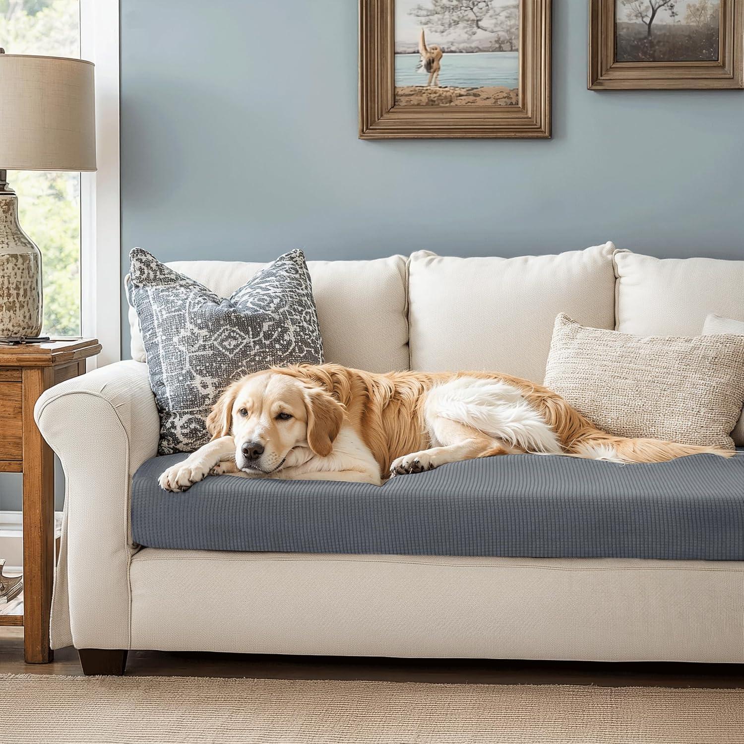 CHUN YI Stretch Loveseat Couch Cushion Cover Suitable for 2 Settee, Sofa Seat Slipcover with Spandex Jacquard Fabric(Medium,Light Grey)