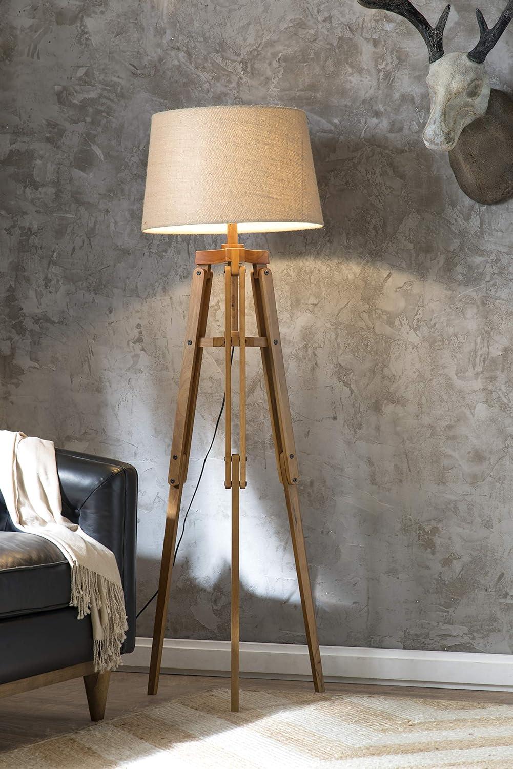 Mariner Adjustable Wood Tripod Floor Lamp with Burlap Shade