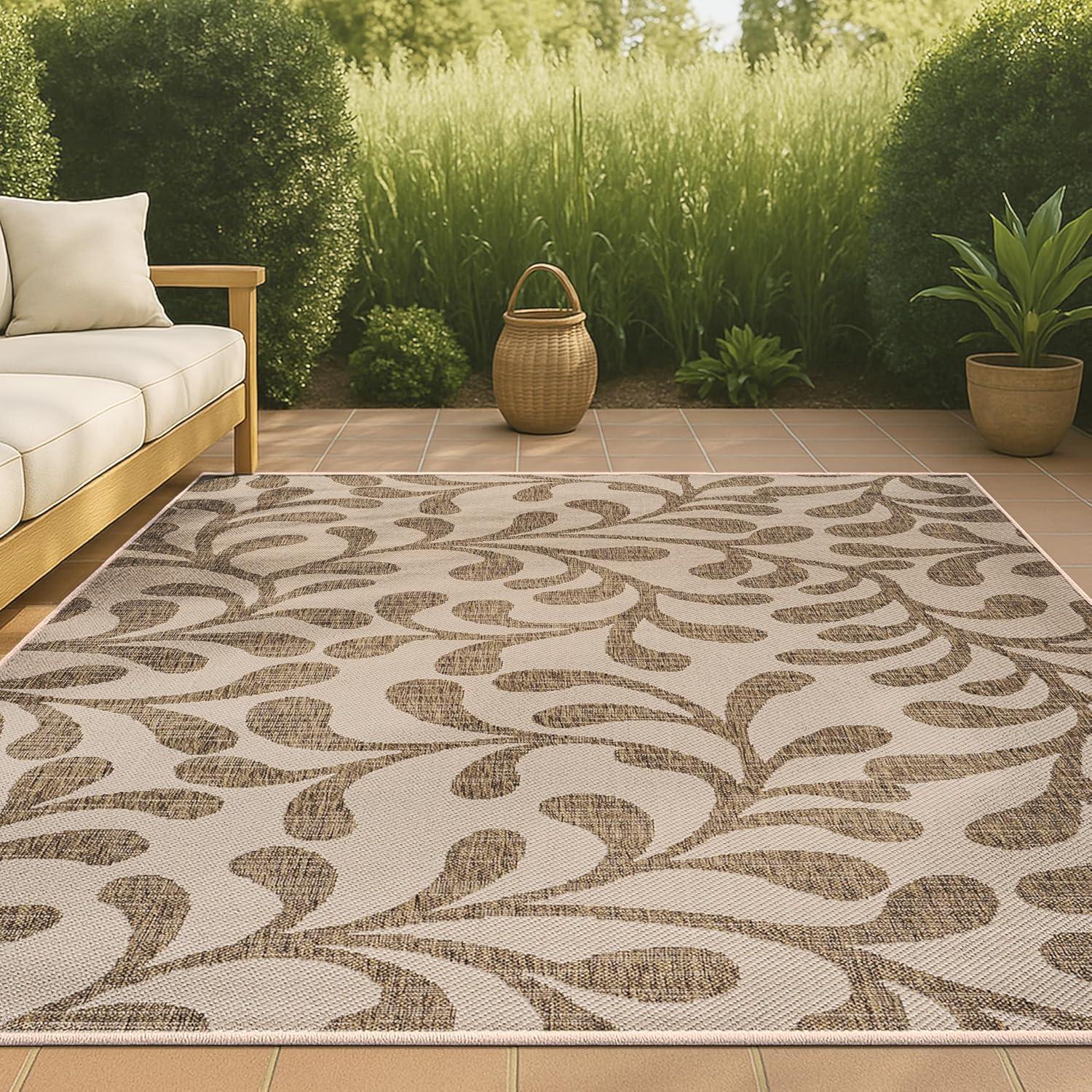 3'x5' Vine All Over Indoor/Outdoor Area Rug, Brown/Beige - JONATHAN Y