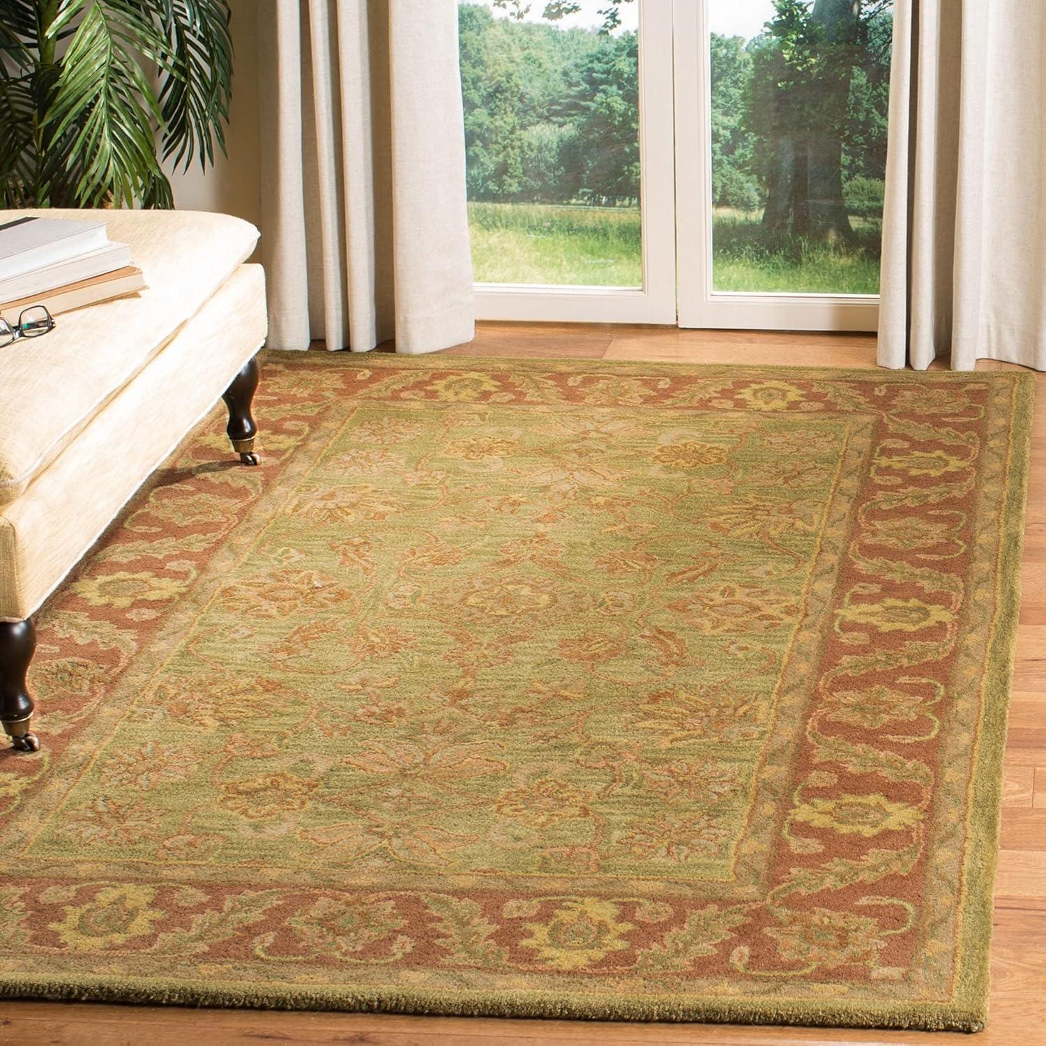 Victorian Elegance 24" Green/Rust Hand-Tufted Wool Floral Accent Rug