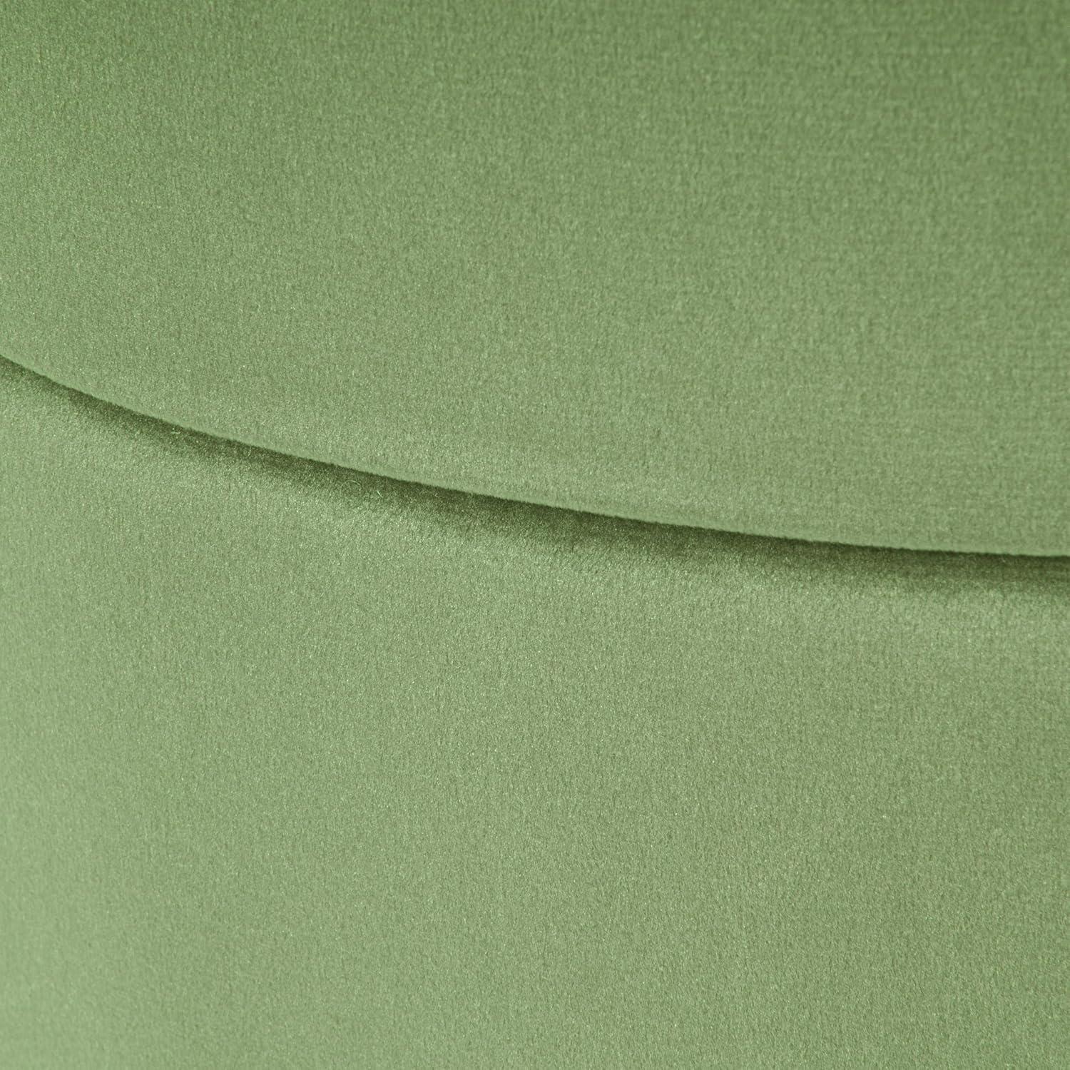 Storage Round Ottoman Green Velvet - HomePop: Upholstered Footstool, No Assembly, Polyester