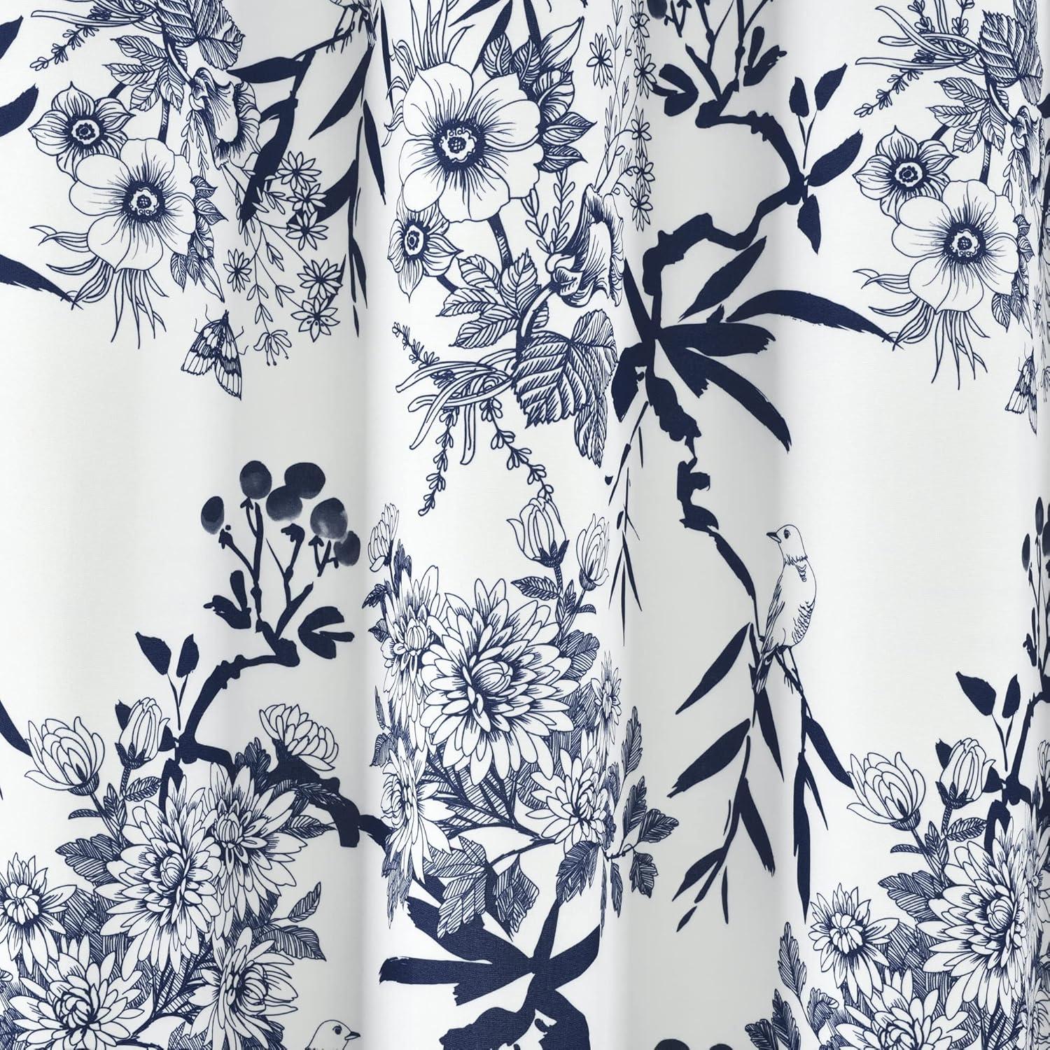 Lush Décor Botanical Garden Shower Curtain Navy : Microfiber, Machine Washable, Non-Slip Backing