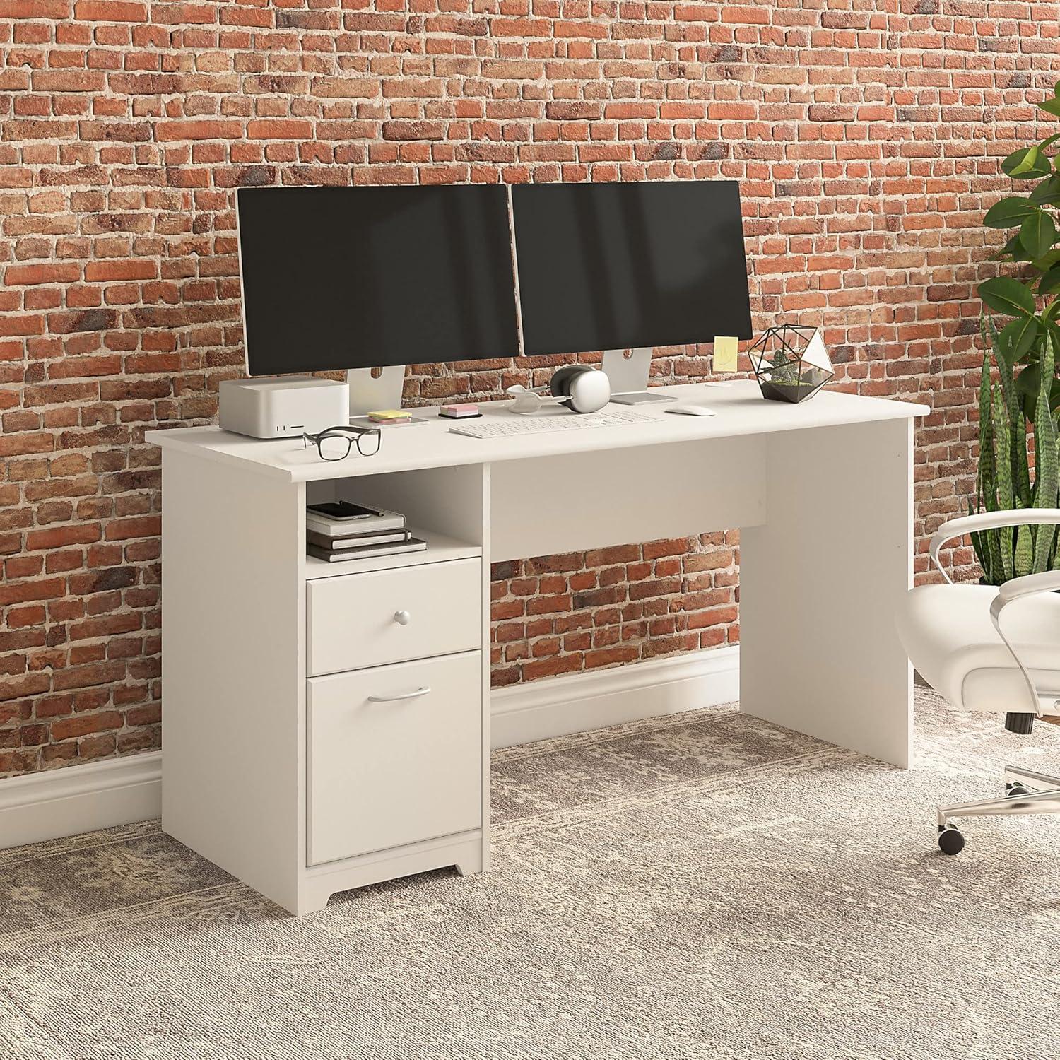 Cabot 60W Computer Desk with Drawers in White - Engineered Wood