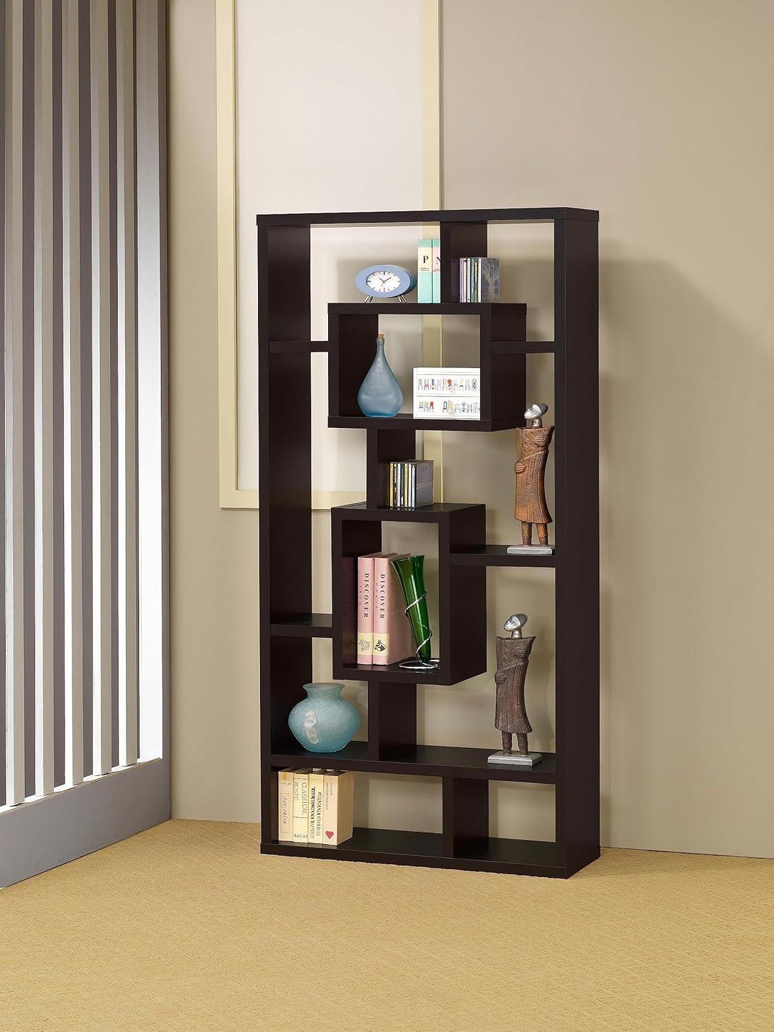 Howie Espresso 10-Shelf Geometric Bookcase