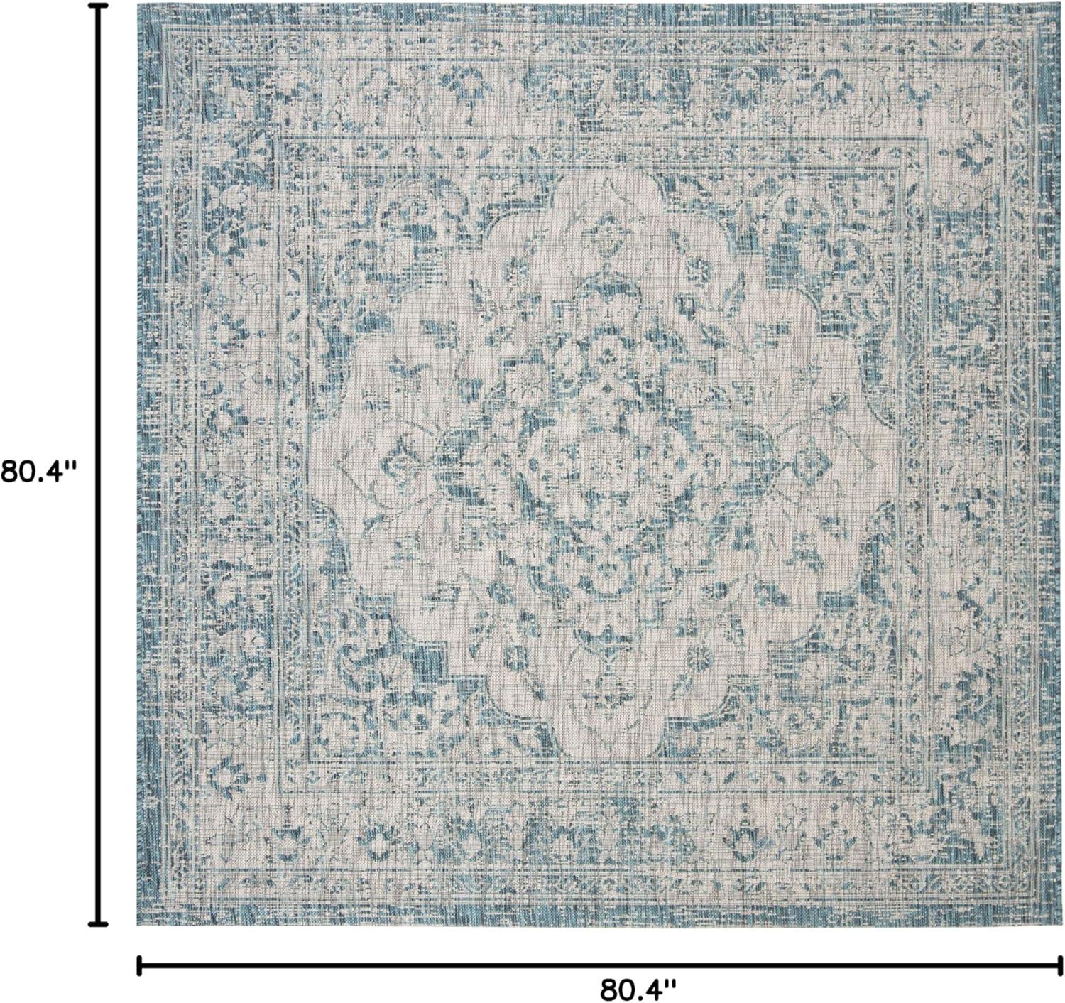 SAFAVIEH Courtyard Euclid Vintage Indoor/Outdoor Area Rug, 6'7" x 6'7" Square, Grey/Blue