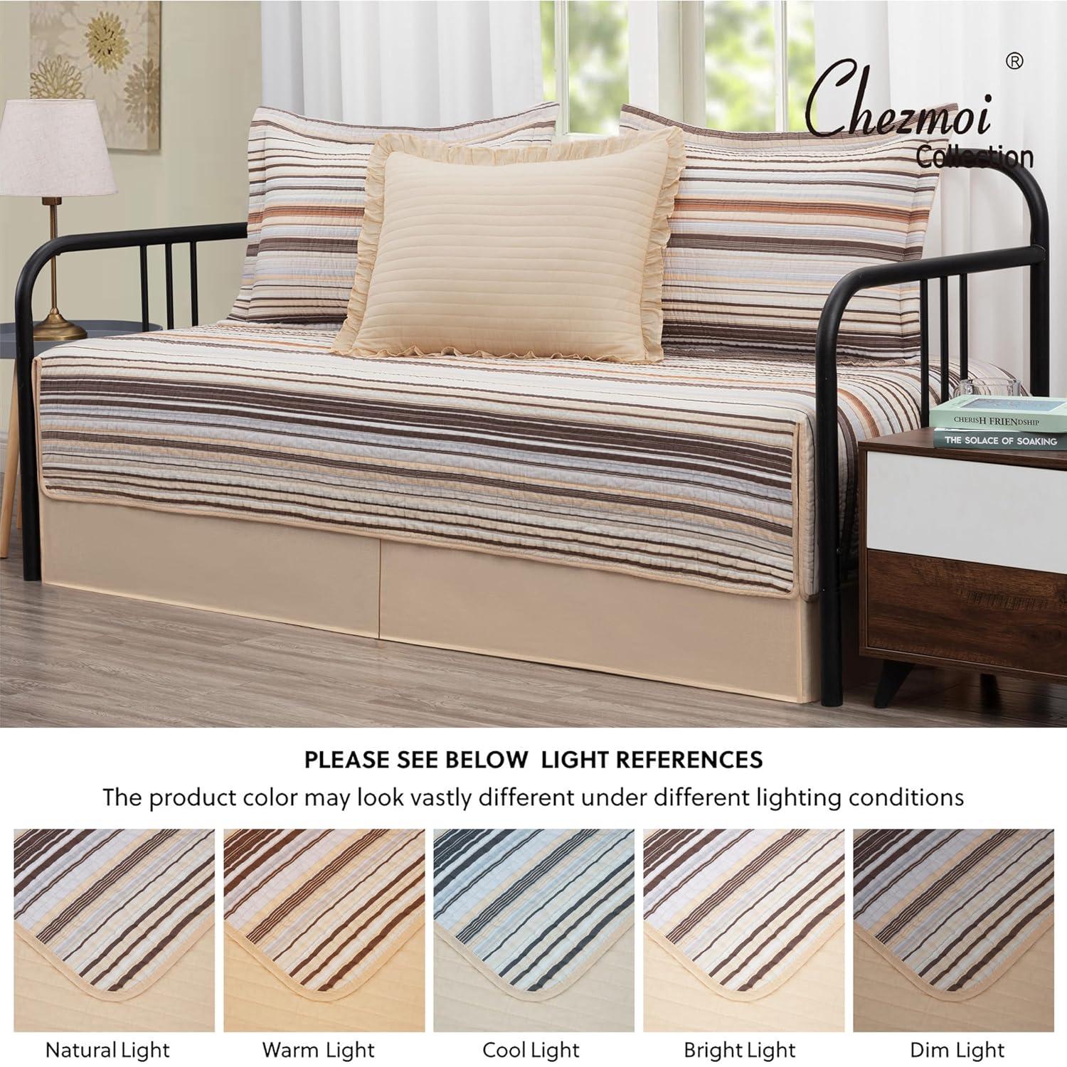 Chezmoi Collection Cotton Quilted Striped Quilt Set