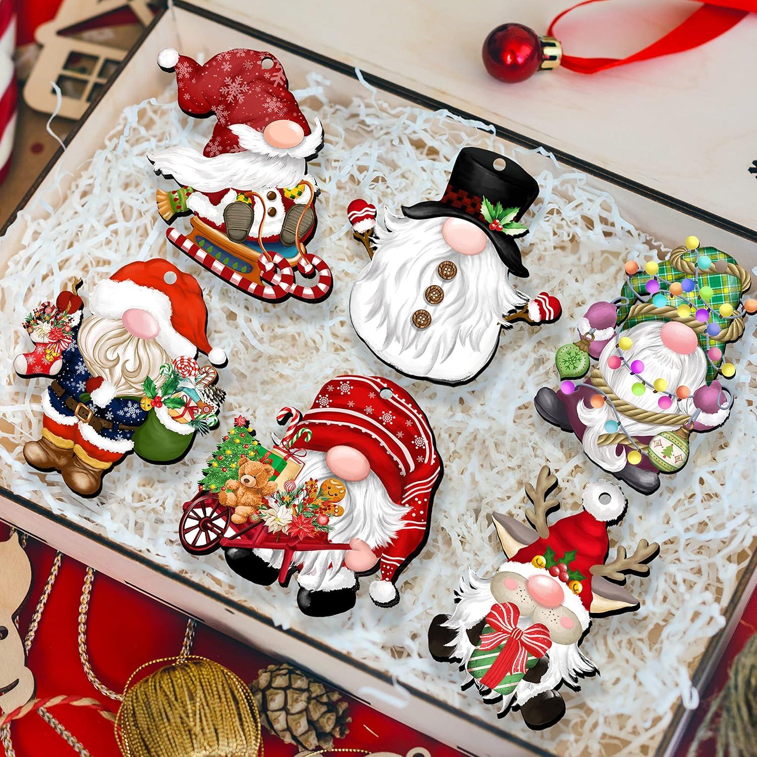 24pcs Gnome Christmas Ornaments Set - Festive Decorations with Wooden Gnomes for Tree Adornments & Ultimate Holiday Celebration Accessories