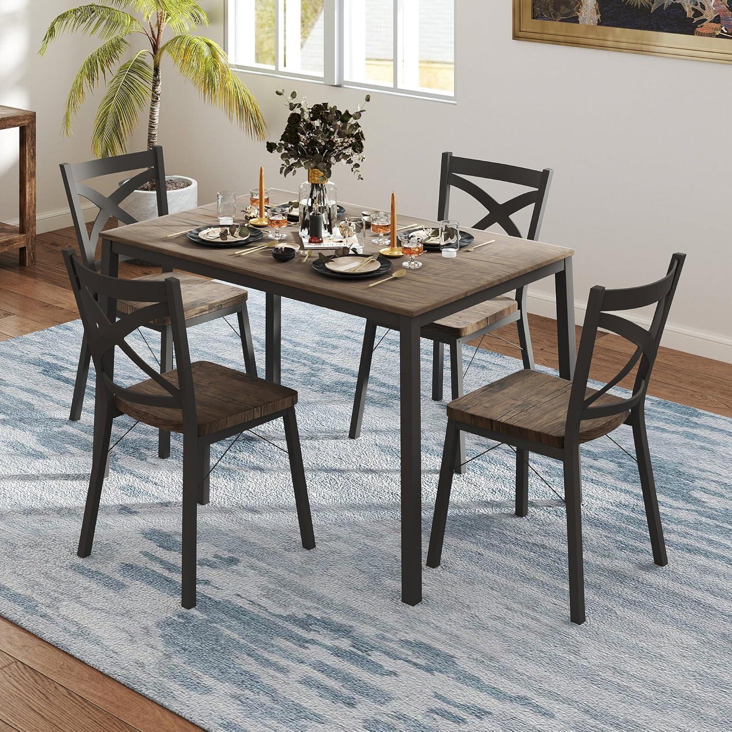 Industrial Brown MDF and Metal 5-Piece Dining Set