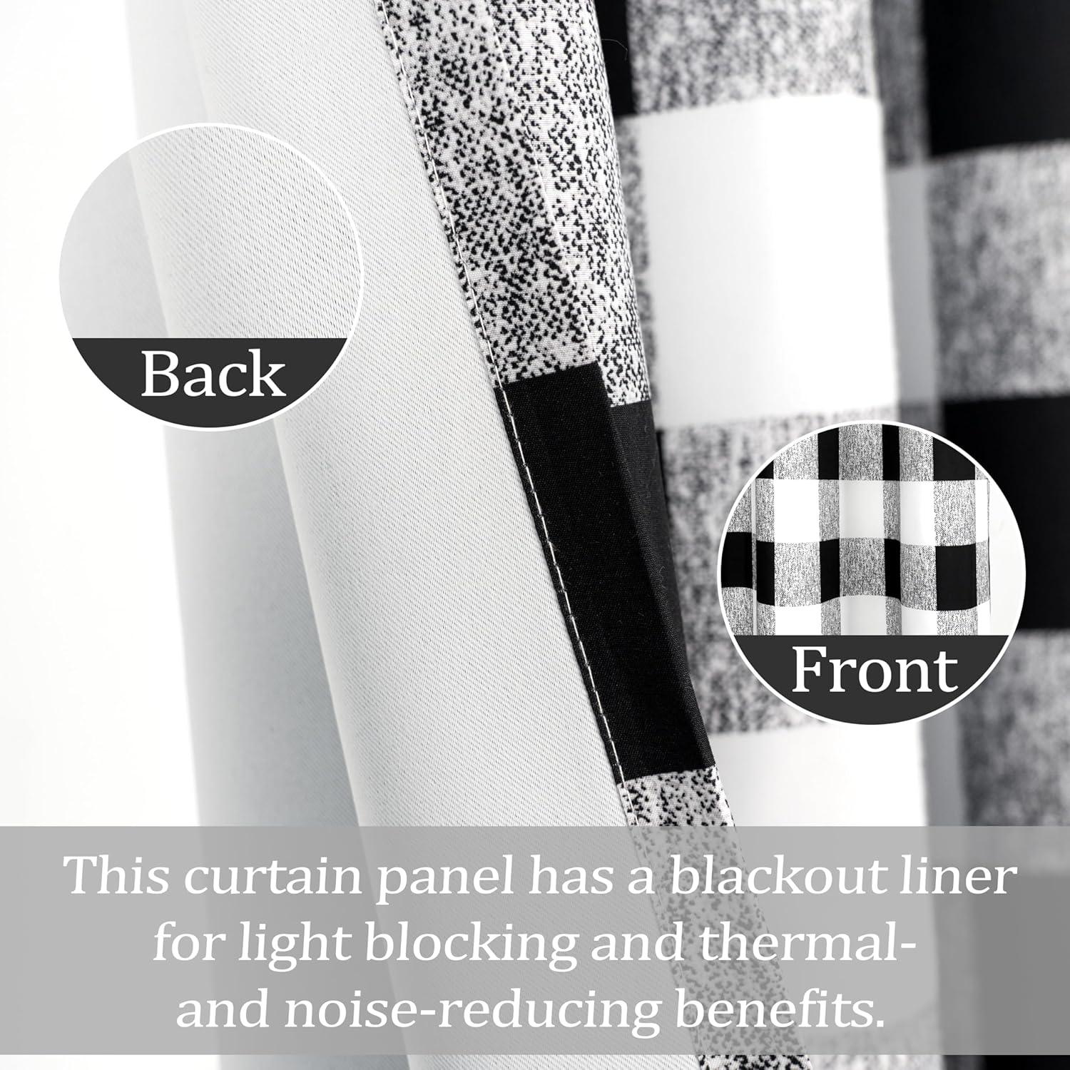 Buffalo Plaid Check Curtains Blackout Room Darkening Thermal Insulated Black and White Buffalo Checkered Window Drapes for Farmhouse Bedroom Living Room Grommet Curtain 2 Panels 84 Inch Long
